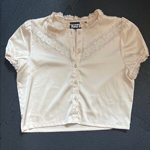 KATIE J NYC Ivory Lace Button-Up Blouse - size M